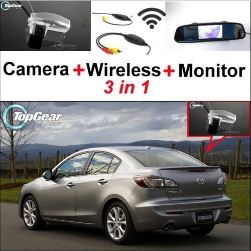 3 in1 Special Camera + Wireless Receiver + Mirror Monitor Easy DIY Backup Parking System For Mazda 3 Mazda3 Hatchback