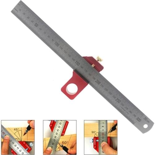 45 Degree Angle Scribe Carpenter Gauge Universal Steel Ruler Locator Steel Ruler Adjustable Fixed Block Woodworking DIY Tool