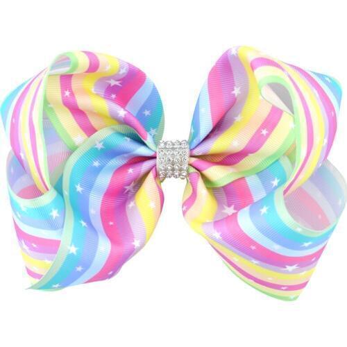 8 Inch Rhinestone Colorful Hair Bows Hairgrips Grosgrain Ribbon Rainbow Alligator Clips Barrettes for Girls Hair Accessories