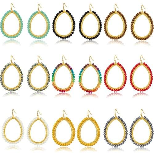 Bohemian Fashion Colored Teardrop Glass Bead Ethnic Handmade Geometric Drop Earring For Women Bijoux Party Accessories