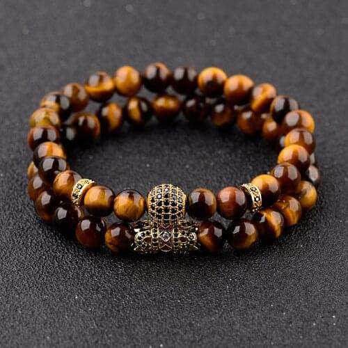 Bracelet Couples Distance Natural Tiger Eye Beaded Yoga Bracelets for Men Women Geometric Micro-Inlaid Zircon Elastic Jewelry