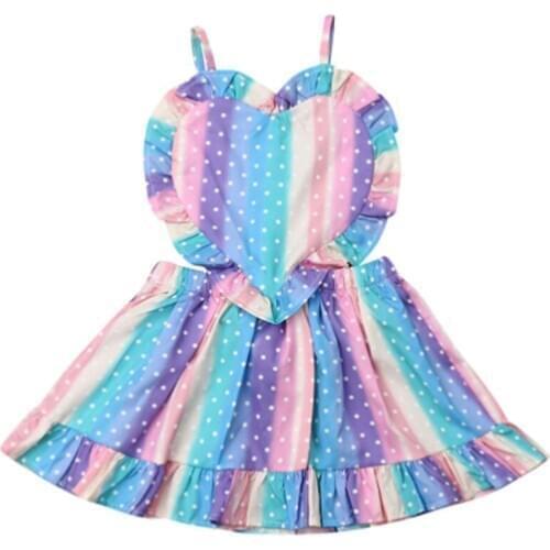 Boutique Toddler Baby Girl Cute Casual Love Colorful Strap Sleeveless Sling Dress Romper Summer Outfit Clothes 2019 New