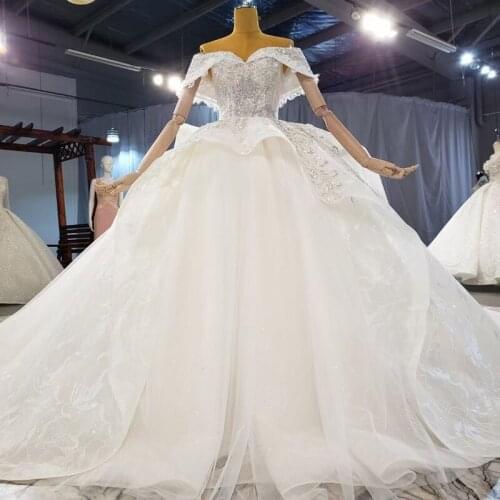 Custom Made Wedding Dresses 2021 Crystals Beads Sexy Strapless Off-the-shoulder Ball Gown Braidal Gowns With Lace Applique