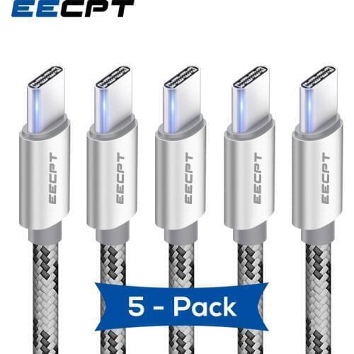 EECPT 5 Pack USB Type C Cable 3A Fast Charging Data USB-C Cord Type-C Charger Phone Cable for Samsung S10 S9 Xiaomi Redmi Note 7