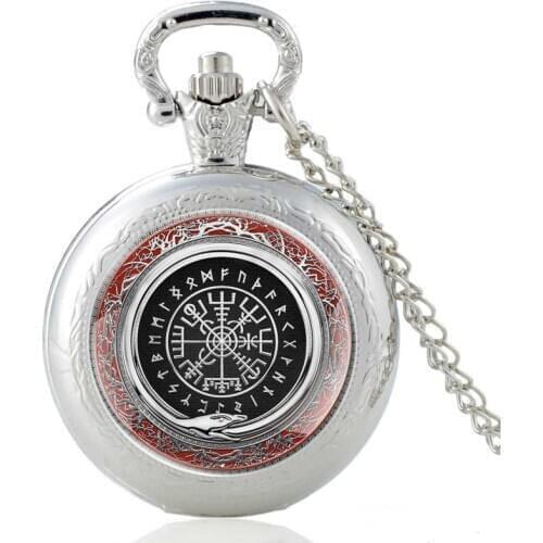 Vinateg Viking Symbol Pattern Classic Quartz Pocket Watch Men Women Glass Dome Pendant Necklace Hours Clock Gifts