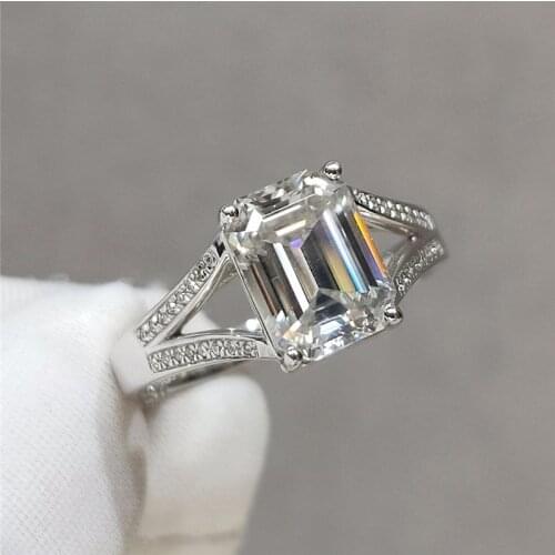 100% Authentic18K White Gold 2 Carat Emerald Cut Diamond Test Passed Shiny Big D Color Moissanite Wedding Ring Female Jewelry