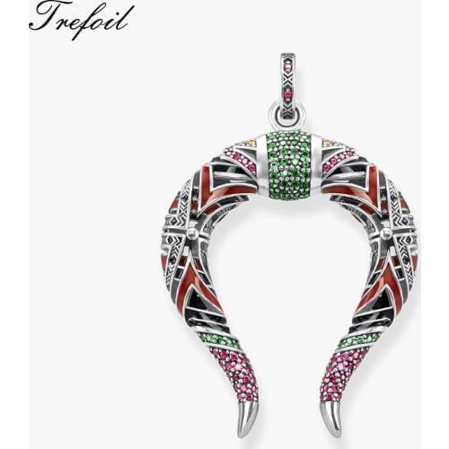 Pendant Ethnic Dragon Horns,2018 New Fashion Boho Jewelry Vintage 925 Sterling Silver Cubic Zirconia Gift For Women Fit Necklace