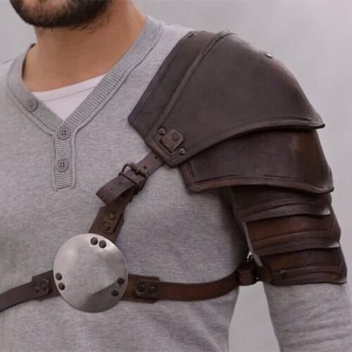 Men Medieval Warrior Leather Single Shoulder Pads BDSM Bondage Restraint Kit Sexual Halloween Sex Costumes Clubwear Cosplay Tops