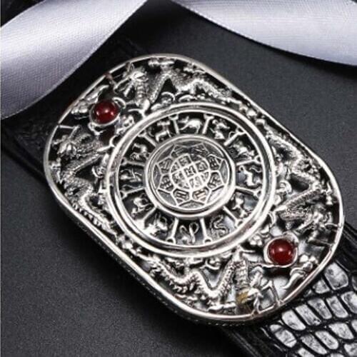 LINSHE Belt male 925 sterling silver jade crocodile leather business casual men leather belt genuine goods belt tide