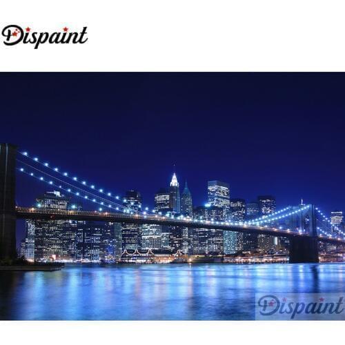 Dispaint Full Square/Round Drill 5D DIY Diamond Painting "City bridge scenery" 3D Embroidery Cross Stitch Home Decor Gift A11581