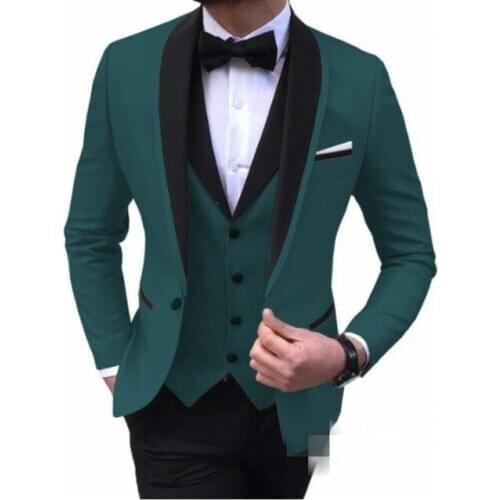 Latest Coat Pant Designs Shawl Lapel Party Tuxedos Green 3 Pieces Men Suits Custom Made Wedding Men Suit Sets (Jacket+Pant+vest)