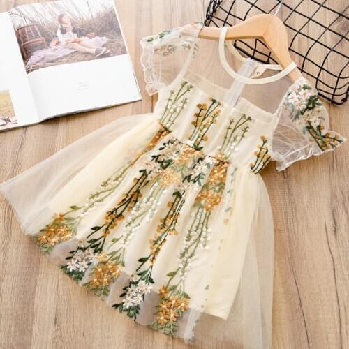 Summer New Kids Dress Up Lace Sweet Princess Dress Embroidered Pattern Girls Clothing Childrens Clothes 3 To 7 Years