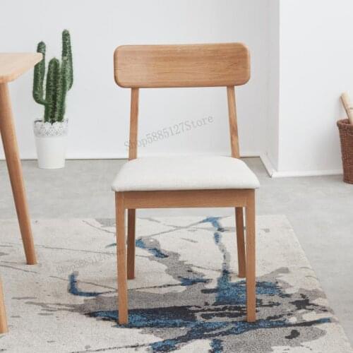 All Solid Wood Dining Chair Modern Minimalist Soft Bag Leisure Chair Restaurant Back Chair Nordic Oak Chair