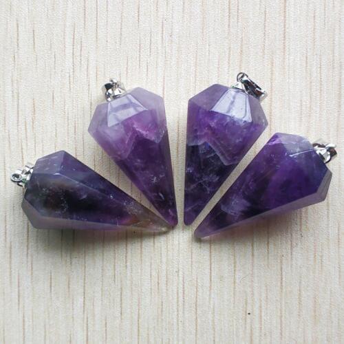 Wholesale 4pcs/lot 2019 new fashion Natural Stone purpule pyramid Shape Pendants 18x36mm For Necklace jewelry making free
