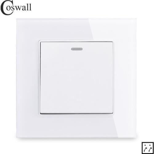Coswall Crystal Glass Panel 1 Gang 3 Way Intermediate Rocker Switch Crossover Cross Switch On / Off Wall Light Switch Switched