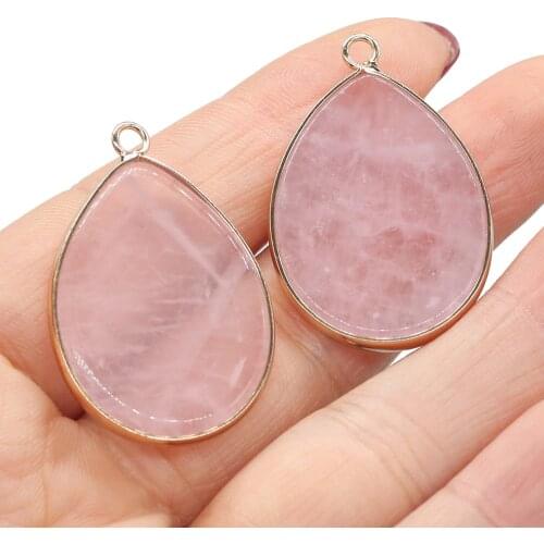 1pcs Natural Stone Round Water Drop Shape Rose Quartzs Charm Pendant for DIY Nacklace Earring Jewelry Making Women Gift 21x35mm