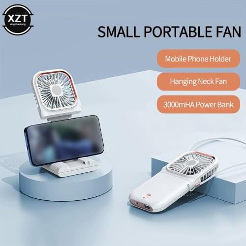 Hanging Neck Fans Mini Portable Folding USB Small Fan Mute Power Bank Portable Handheld Desktop Multi Function Rechargeable Fan