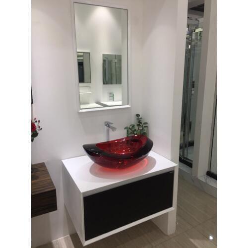 800mm Counter Top Resin Basin Solid Wood Bathroom Wall Mounted Vanity Cloakroom Cabinet Mirror 2011-2