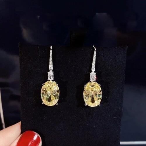 Luxury yellow zircon Fashion For women 925 Sterling Silver High Quality Crystal Earrings Wedding Party Stud Earrings Jewelry