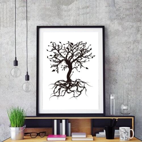 Tree of Life Modern Black and White Abstract Wall Art Prints and Canvas Painting Poster Picture for Living Room Home Decor