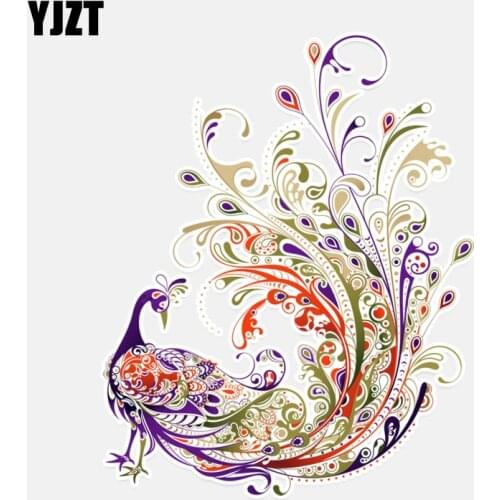 YJZT 13.5*16.8CM Interesting Colorful Peacocks Decal PVC Decor Car Sticker Graphic Accessories 11A0026