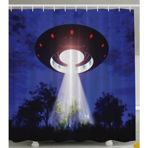 Space Shower Curtain Home Decor Jupiter Neighbors Outer Space UFO Aliens Spaceship Extra Terrestrial Theme Print Bath Curtains