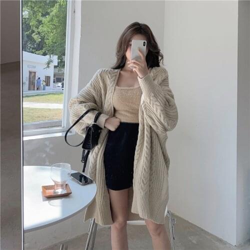 Women clothes Hemp knitted Loose Long-Sleeved Women Sweater Cardigans Solid Color Casual Vintage Knitted Sweater Tops 882E
