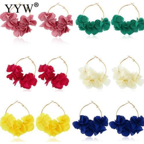 Yyw 6 Colors Cloth Flower Ladies Hoop Earrings Elegant Sweet For Girl Women Boucle D'Oreille Femme Party Birthday Jewelry