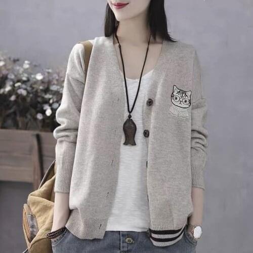 Knitted Cardigan New Womens Cardigan Sweater Knitwear Small Jacket Womens Long Sleeve Large Size Loose Casual