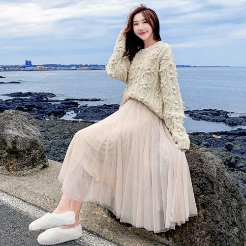 2021 ladies retro summer dress womens casual elastic high waist elegant sexy pleated mesh tulle skirt women