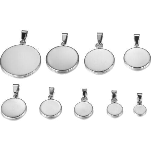 10pcs/lot 6-30mm Stainless Steel Blank Trays Pendant Settings With Clasps Cabochon Base Bezel For DIY Jewelry Making Supplies