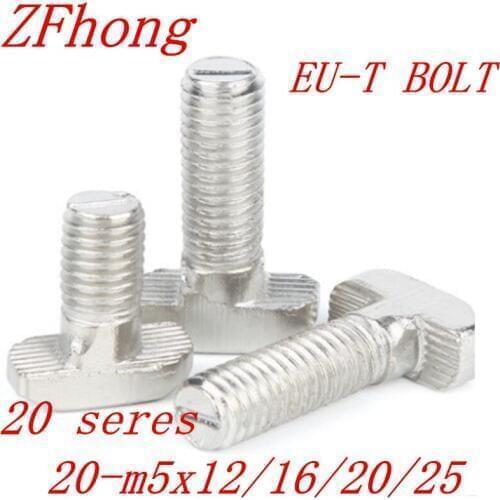 10pcs M5X12/16/20/25 20 Series M5 Hammer Head T Bolt Screw Nickel Plated For 2020 Aluminum Profile T-slot 6