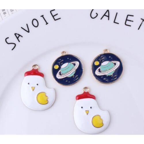 10pcs New Oil Satellite Animal Chicken Charms Univers Charms Alloy Pendants Metal Enamel Charms For Bracelet Jewelry Making DIY