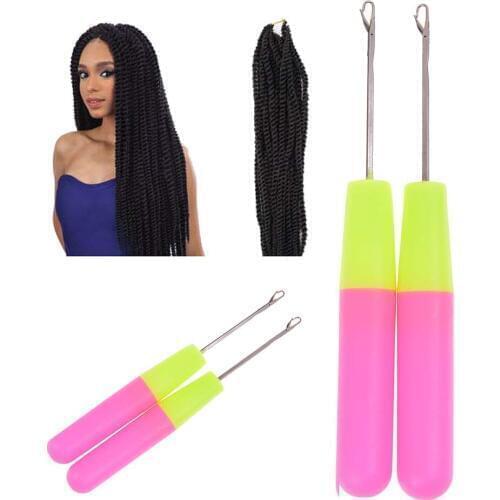 2 PCS Plastic crochet braid needle hair Wig Hook Needle Threader Knitting crochet needles Feather Hair Extension Tools