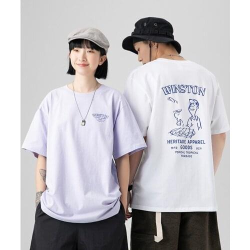 2021 Vintage Cartoon Print Tshirt Men Short Sleeve Harajuku Style Plus Size Clothing Summer Couples T Shirts Matching Purpl