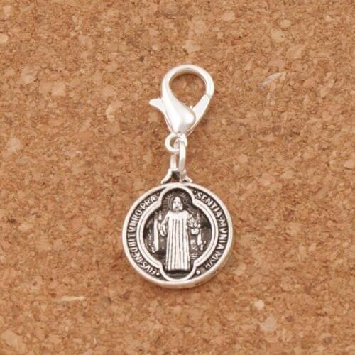 23pcs Saint Benedict Medal Cross Clasp European Lobster Trigger Clip On Charm Beads zinc alloy C504 13.2x29.8mm