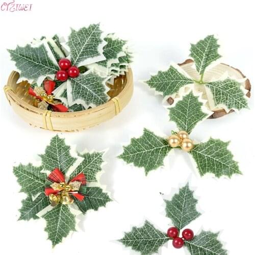 5/10pcs Silk Flower Artificial Leaf Leaves Artificial Berry Stamen Flower Red Fruits with Leaves Christmas Decoration For Home