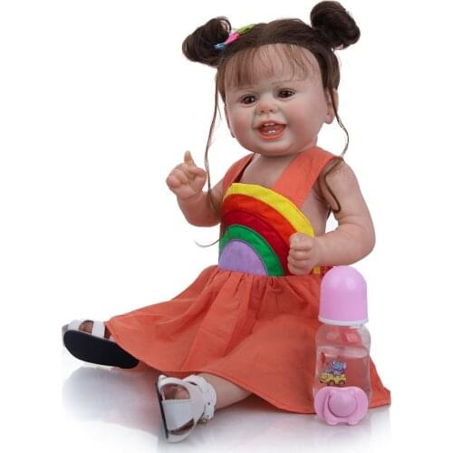 55CM Reborn Baby Dolls Smiley Silicone Body Rainbow Clothes Toy For Children