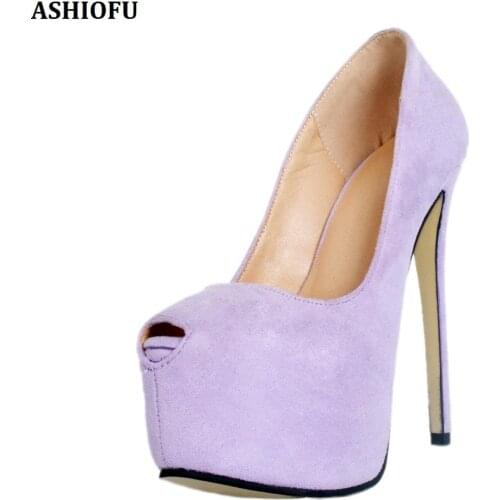 ASHIOFU Handmade Women Super Heel Pumps Peep-toe Sexy Platform Club Dress Shoes Slip-on Evening Fashion Court Shoes
