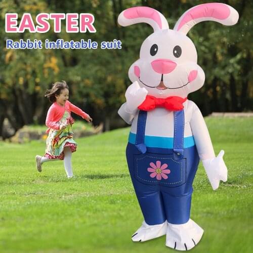 Behogar Easter Inflatable Bunny Costumes Cosplay Outfit Blow Up Rabbit Role Play Party Funny Dress for Adults Man Woman