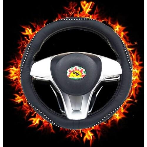 12V Heated PU Leather Crystal Car Steering Wheel Covers Black Heating Auto Steering-Covers Cases For Jeep Compass US9 X30