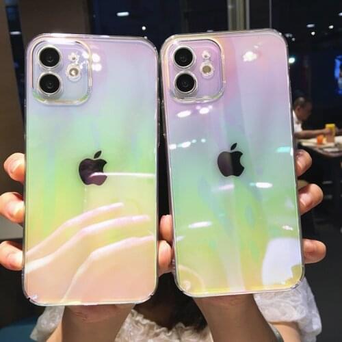 Laser Gradient Color Aurora Clear Phone Case For iPhone 11 12 Pro Max XR XS Max X 7 8 Plus Hard PC Camera Protection Cover Coque