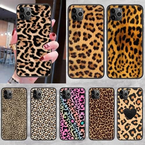 Leopard Print Phone Case Cover Hull For iphone 5 5s se 2 6 6s 7 8 12 mini plus X XS XR 11 PRO MAX black pretty coque soft cover