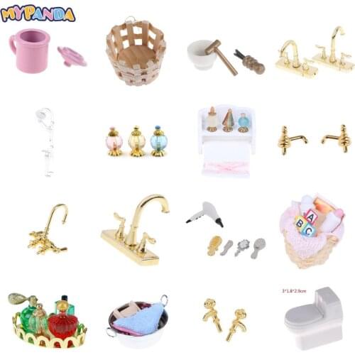 DIY Miniature Dollhouse Bathroom Furniture Accessories Sets Bath Toothbrush Toothpaste Cup Comb Hair Dryer Mirror Baby Gift