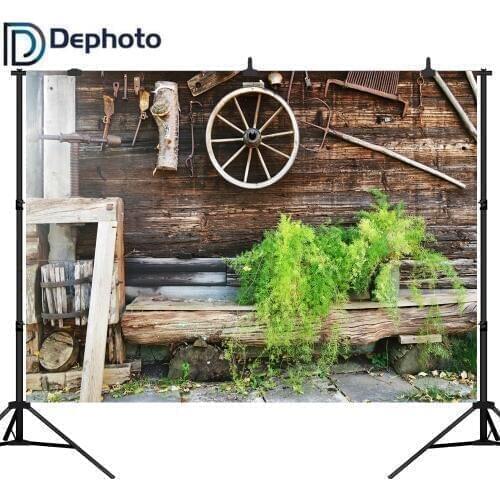 DePhoto Spring Farm old Tools Wood Wall Photo Backgrounds Customized Vinyl Digital Photography Backdrops For Photo Studio
