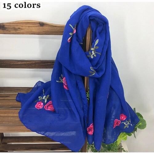 Embroider flower hijab scarf luxury muslim hijabs shawl embroidery foulard fashion long muffler floral wrap 15 color