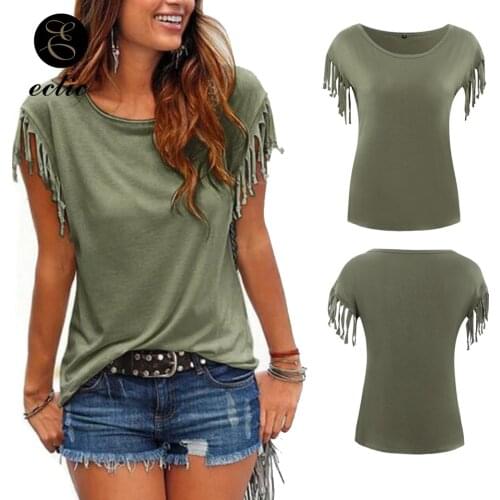 Tassel Top Short Sleeve Fringe Shirt Harajuku Fashion Plus Size 5xl Solid Color Shirt Streetwear Women Round Neck Hipster Tshirt