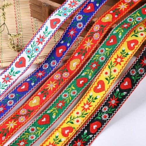 10yards embroidery ethnic floral jacquard webbing woven tape lace trim ribbon 2.3cm tribal boho DIY garment bag gift vintage
