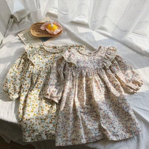 Princess Summer Floral Dress For Girls Cute Spring Autumn Cotton Linen Long Sleeve Fall Winter Loose Dresses