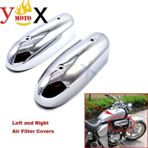 Left & Right Motorcycle Air Filter Cover Air Cleaner Cap Housing Protector Shell Chrome For Honda Magna 250 VT250C VF250 95-97